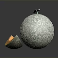 Fresh Whole Cantaloupe With Cracked Texture And Sliced Piece Showing Orange Flesh And Green Rind
